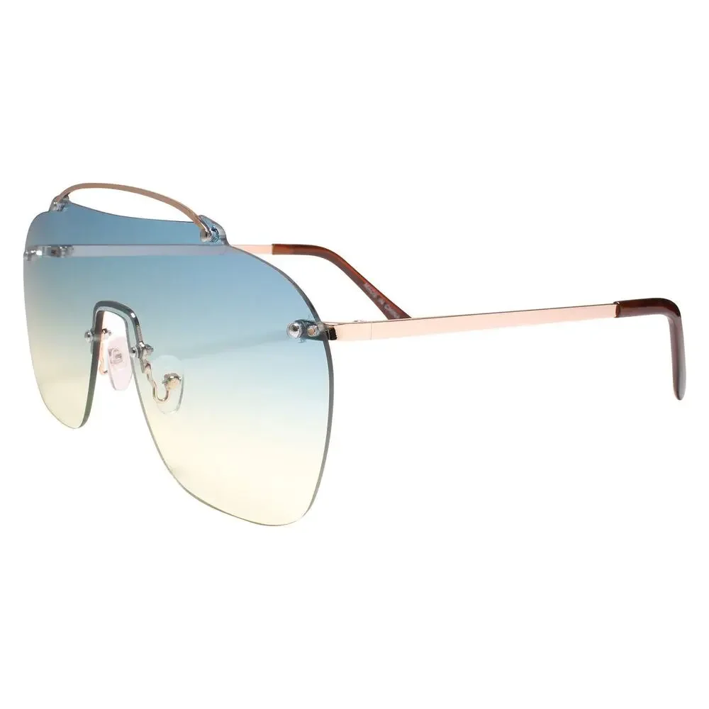 Oversized Rimless Blue Aviator Sunglasses